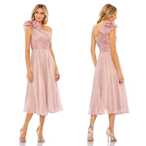 NWT $500 MAC DUGGAL 70173 PINK ONE SHOULDER MIDI DRESS Size 6 - Picture 14 of 14